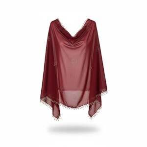 Maroon Sheer Paisley Shawl Wrap with Beaded Trim and Mirror Accents
